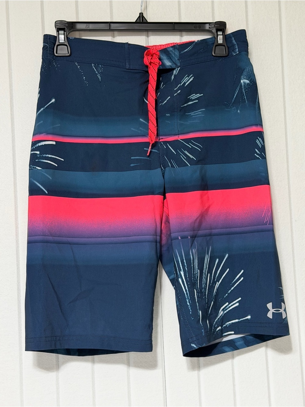 Under Armour Boys Navy & Hot Pink Gradient Stripe Board Shorts